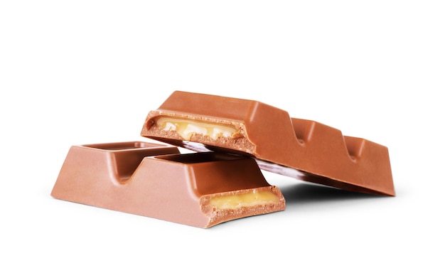 Chocolate with caramel on a white background