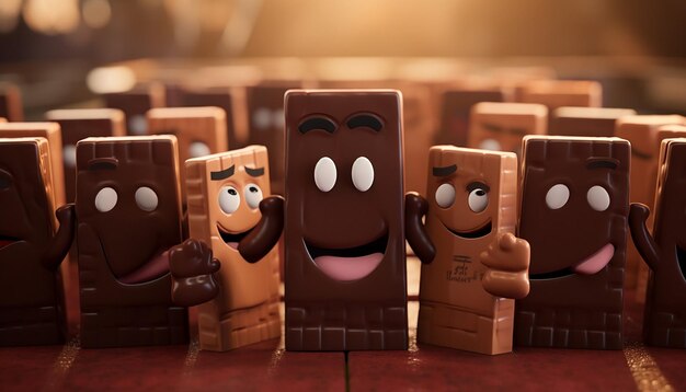 Photo chocolate with happylooking faces shake hands