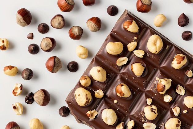 Photo chocolate with hazelnuts isolated on white background with full depth of field