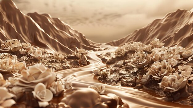 Chocolate Wonderland A Dreamy Landscape of Melted Chocolate Rivers and Towering Chocolate Mountains