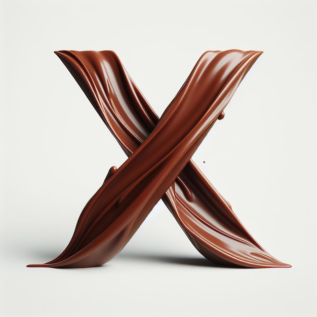 Chocolate X Letter 3D Simple Elegance Flowing Cocoa on White Background for Design