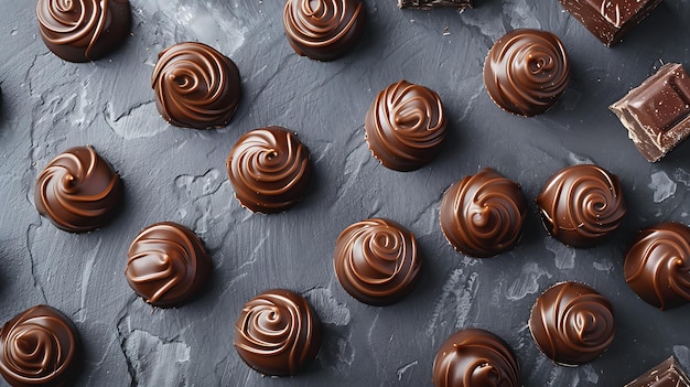 Photo chocolates are displayed on a black surface