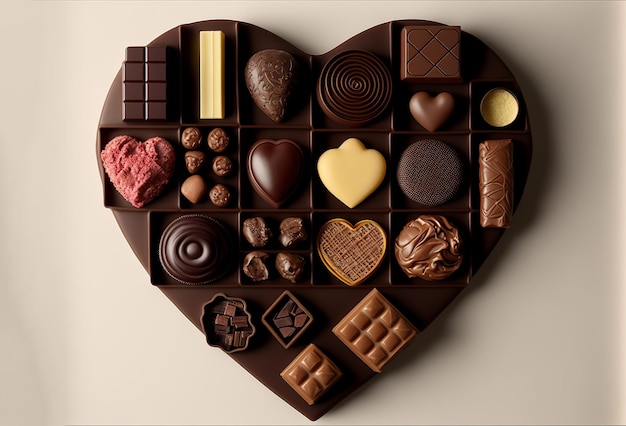 Chocolates in the shape of a love heart Generative ai