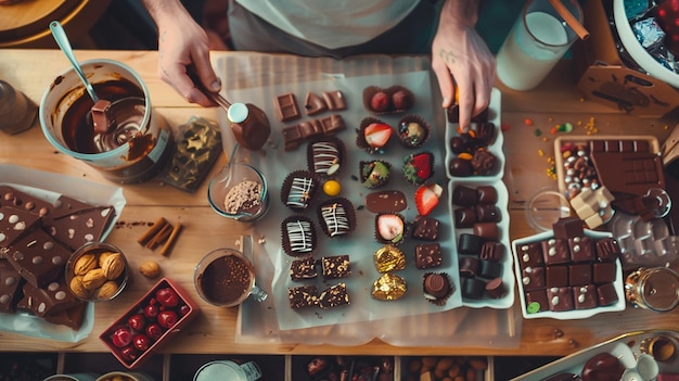 Photo a chocolatier crafting handmade chocolates