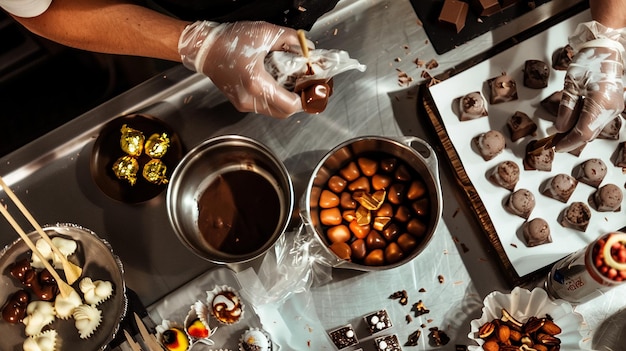 Photo a chocolatier crafting handmade chocolates