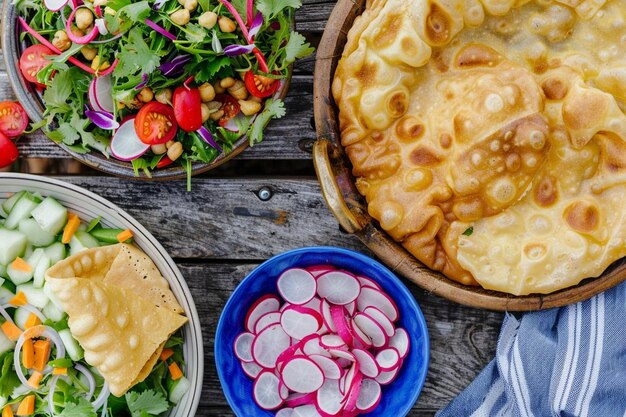 Photo chole bhature served with a side of fresh radish salad