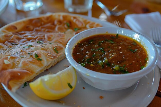 Photo chole bhature served with a side of tangy lemon chutne