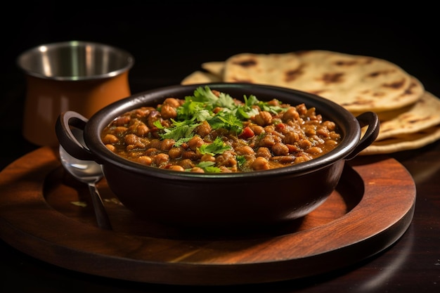 Photo chole bhature with a bowl of spiced chickpea curry