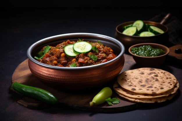 Photo chole bhature with a side of fresh cucumber slices