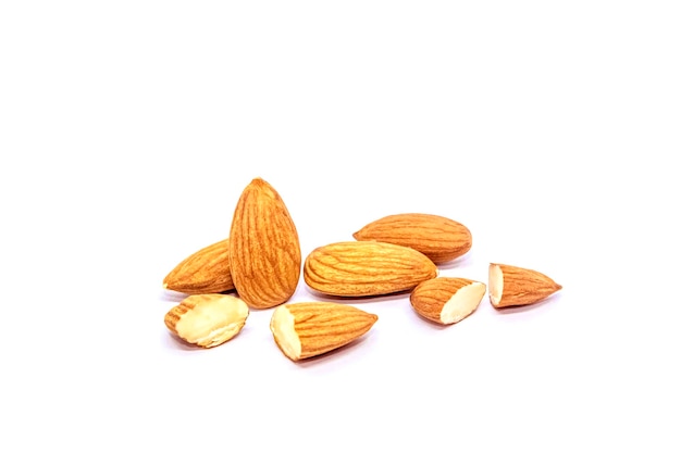 chopped almonds on white background isolated