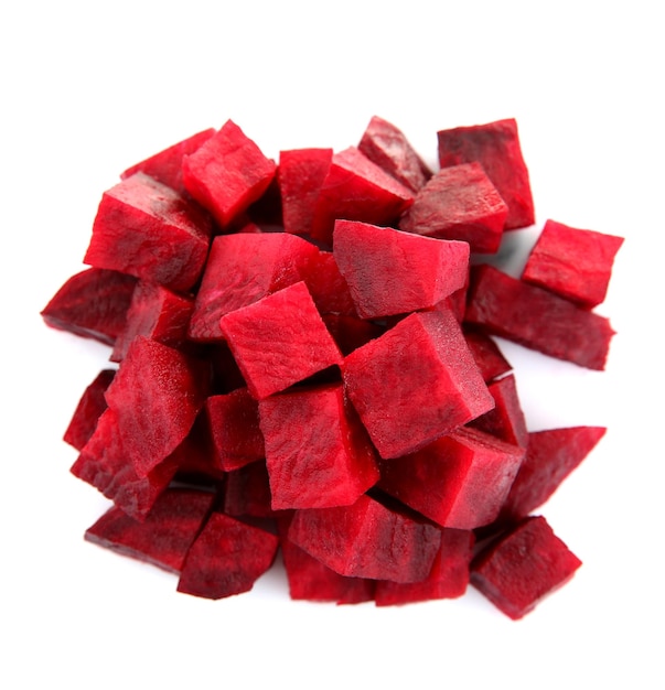 Chopped beet on white background