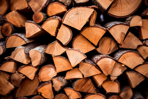 Chopped and neatly stacked firewood Background wallpaper