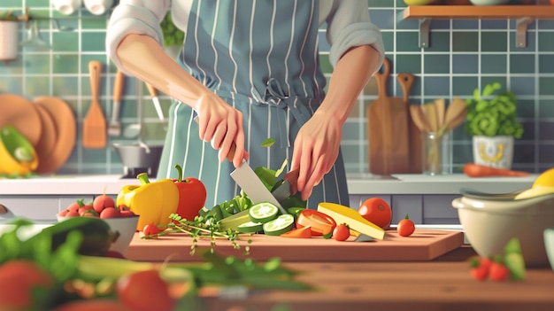 Photo chopping vegetables preparing meal