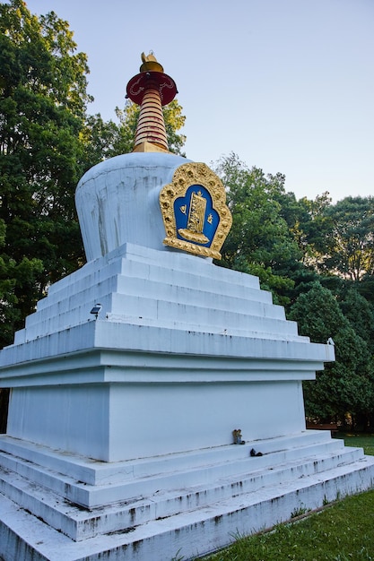 Chorten statue shrine in forest of midwest America