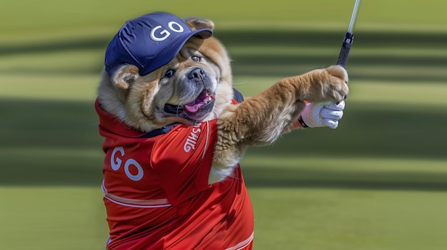 chow chow dog play golf