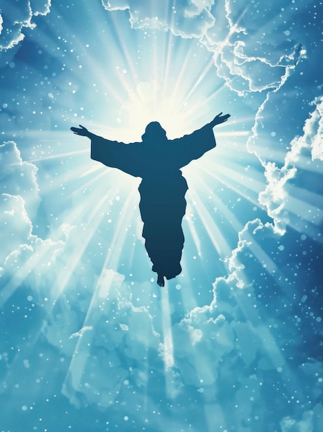 Photo christ ascending to heaven arms outstretched in divine light symbolizing redemption generative ai