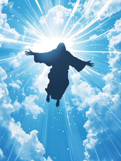 Photo christ ascending to heaven arms outstretched in divine light symbolizing redemption generative ai