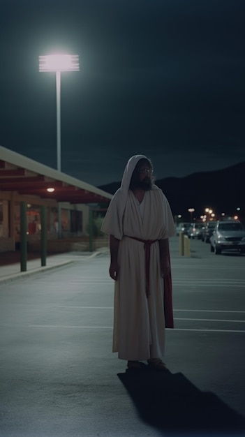 Christ Returns from his Long Trip to Costco at night generative AI