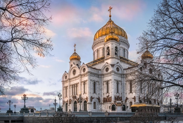 Christ the Savior Cathedral in Moscow in the early hours of dawn on a winter morning