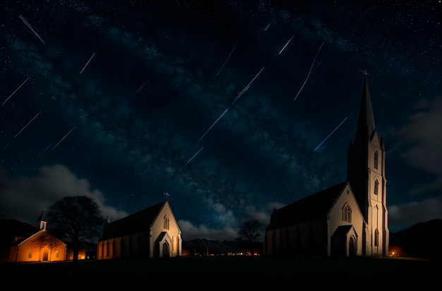 Christian church on background of starry sky Generative AI