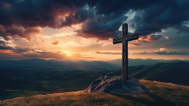 Christian cross on a mountain top