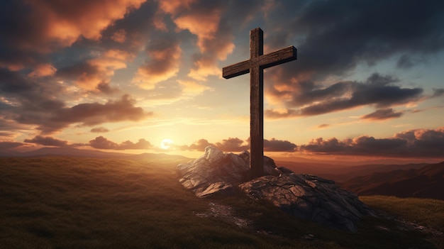 Christian cross on a mountain top