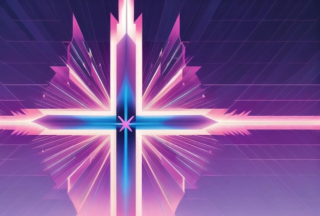 Christian Cross Neon Futuristic Abstract Cyberpunk Palm Sunday Good Friday Concept Ai generated