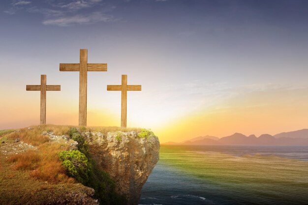 Christian Cross on the rock cliff