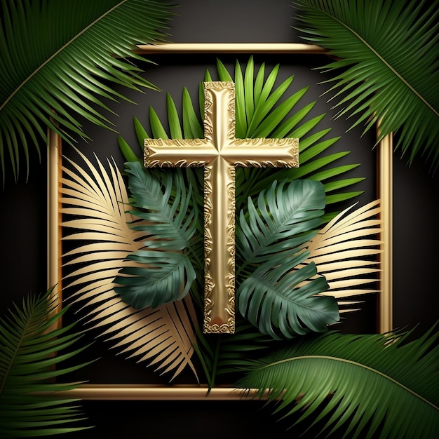 Christian cross with PALM leaf generative AI