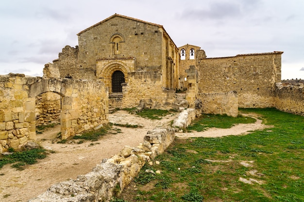 Christian hermitage ruins. Medieval stone architecture. Hermitage San Frutos Hoces Duraton River
