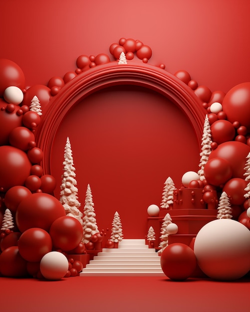 Photo christmas 3d illustration on red background with empty space for text