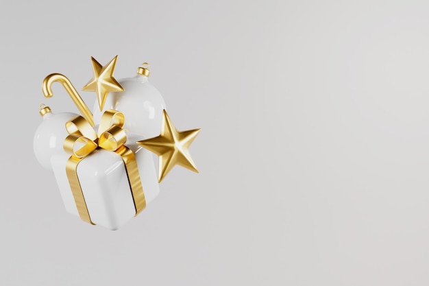 Christmas accesories with gold on white background 3d render