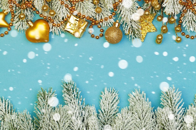 Christmas background border Colorful Gold Xmas composition with snow