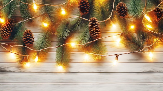 Christmas background Christmas lights bulb and fir branch Generative ai