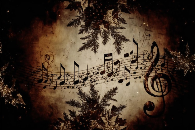 Christmas background decorated with music notes abstract background