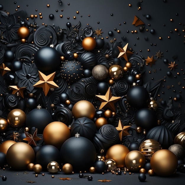 A christmas background made of black and gold with black as the primary color