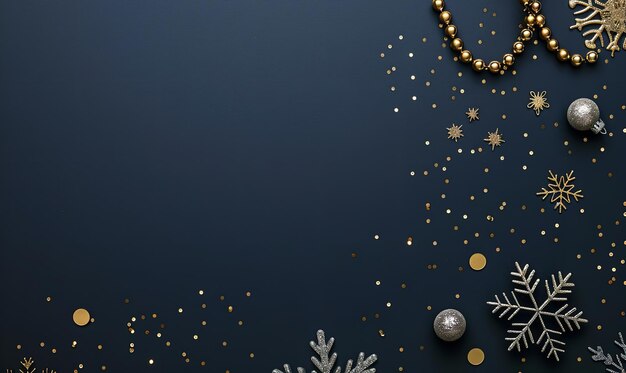 Photo christmas background in navy with gold sequins and snowflakes generative ai