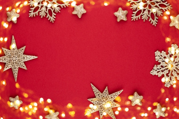 Christmas background. Star golden glitter. Holidays background, flat lay.