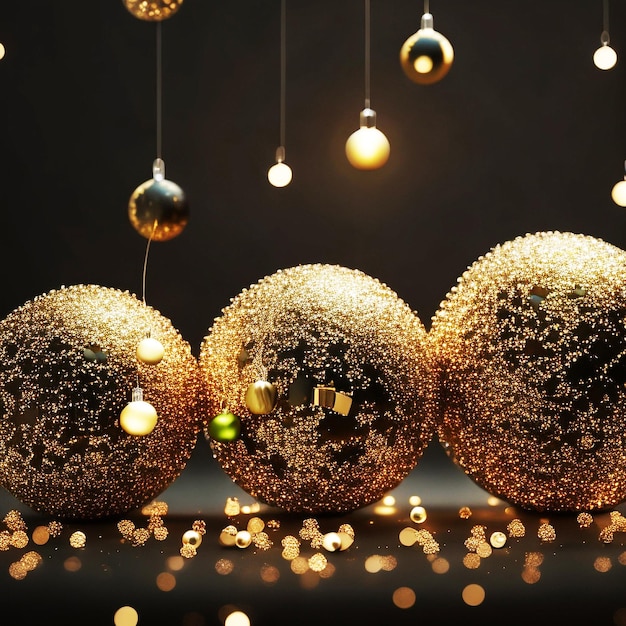 Christmas background or wallpaper with golden 3d rendering ball and elements