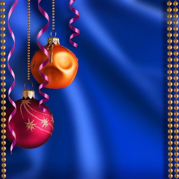 Christmas background with balls ribbons and beads