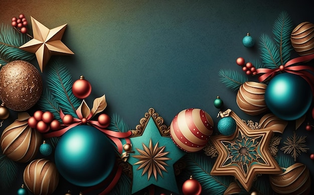 Christmas background with a christmas tree and balls