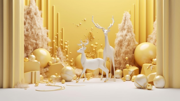 Christmas background with deers and balls Illustration AI Generative