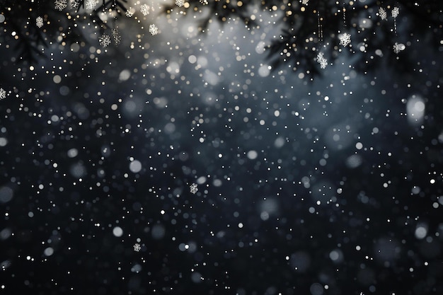 Photo christmas background with falling snowflakes and bokeh effect