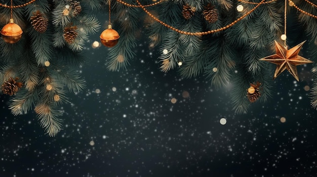 Christmas background with fir branch and stars Generative AI