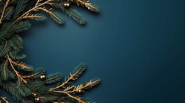 christmas background with fir branches on dark blue background