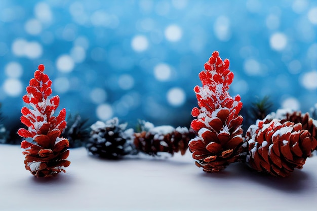 Christmas background with a fir cone. Digital illustration