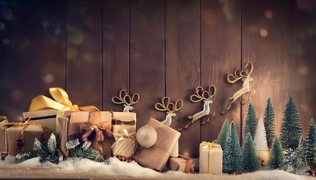 Christmas background with gift boxes and copy space retro toned