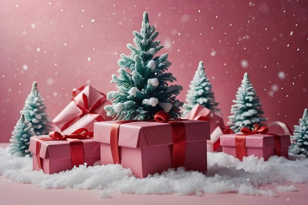 Christmas background with gift boxes fir tree