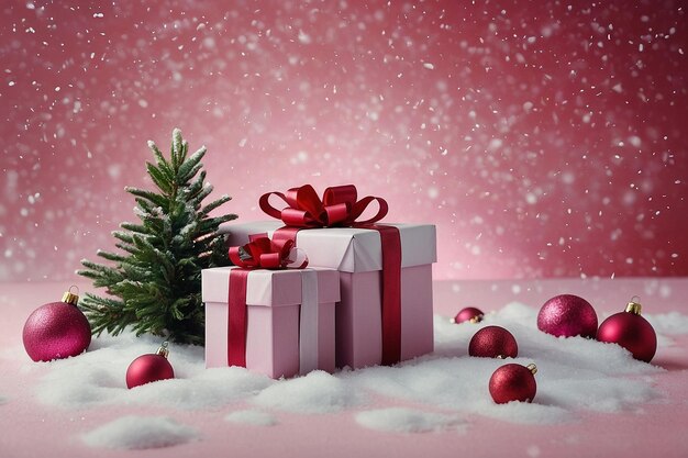 Christmas background with gift boxes fir tree