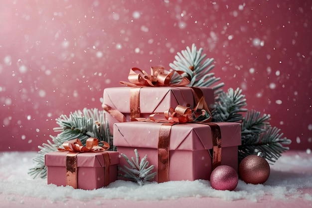 Christmas background with gift boxes fir tree